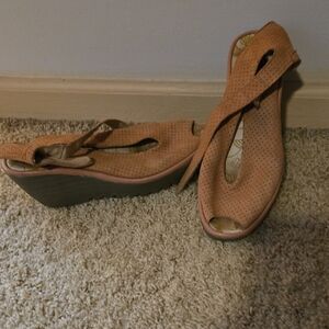 Fly London Tan Perforated Wedges